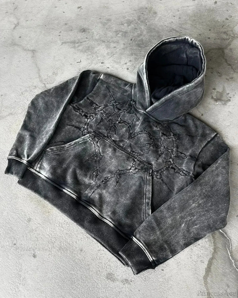 Y2K Mysterious Embroidery Hoodie BLACK / M