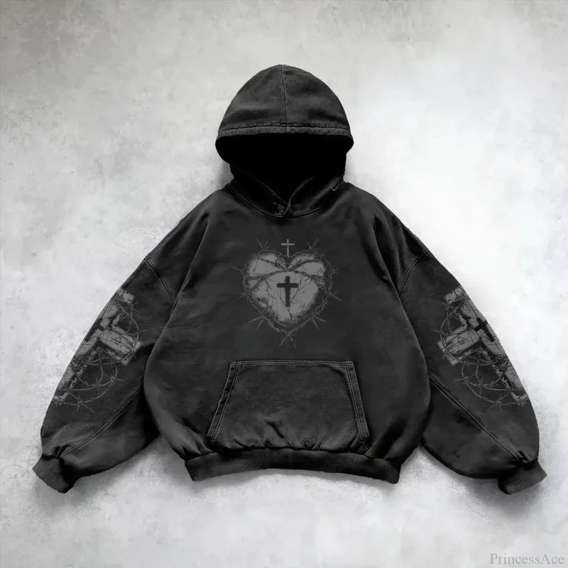 Y2K Mysterious Patchwork Zipper Hoodie black4 / S