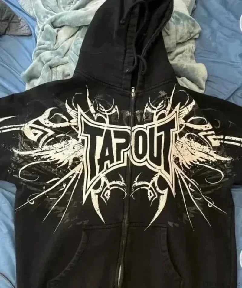 Y2K Mysterious Visual Zipper Hoodie black1 / S