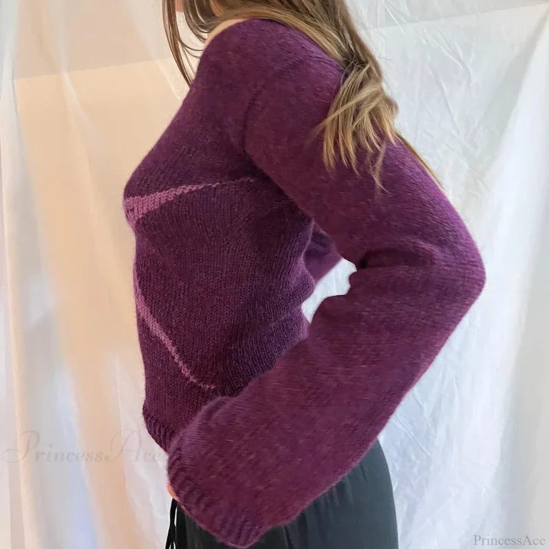 Y2K Vintage Off Shoulder Slim Fit Aesthetic Knit Top knittop-250126