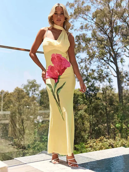 Yellow Backless Vacation Dress Yellow / S vacationdress-250223