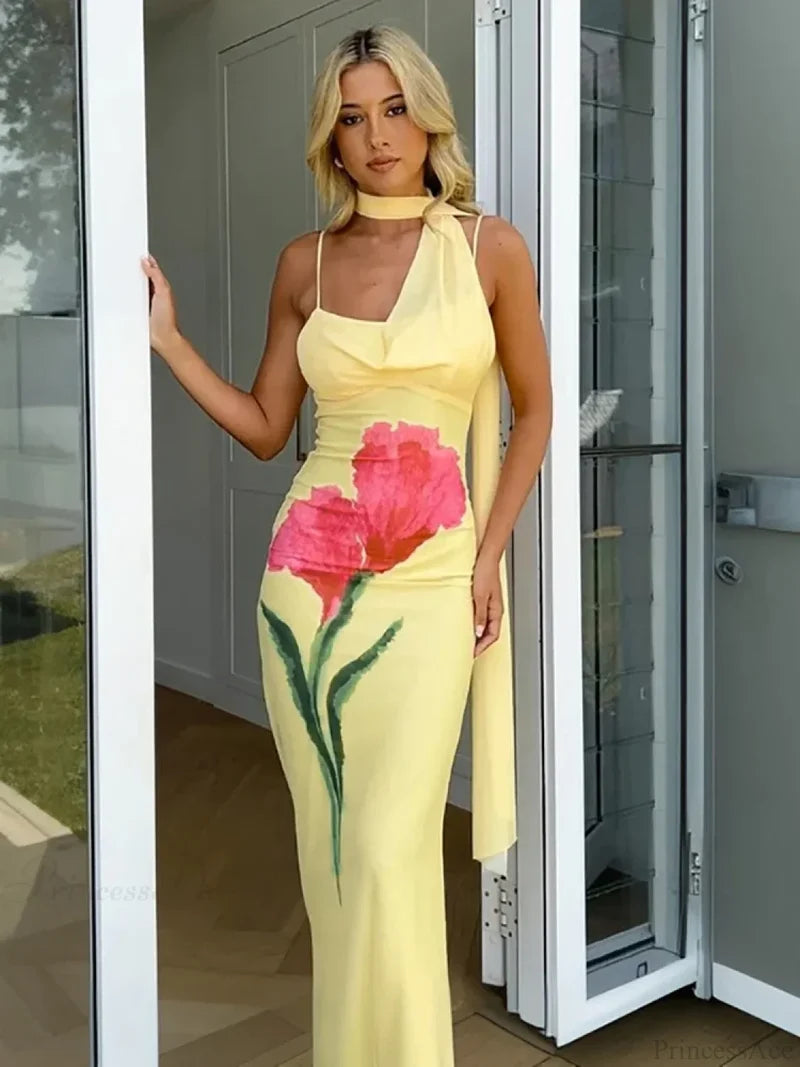 Yellow Backless Vacation Dress vacationdress-250223