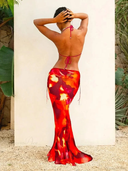 Zebra Stripe Skirt Three Piece Swimsuit